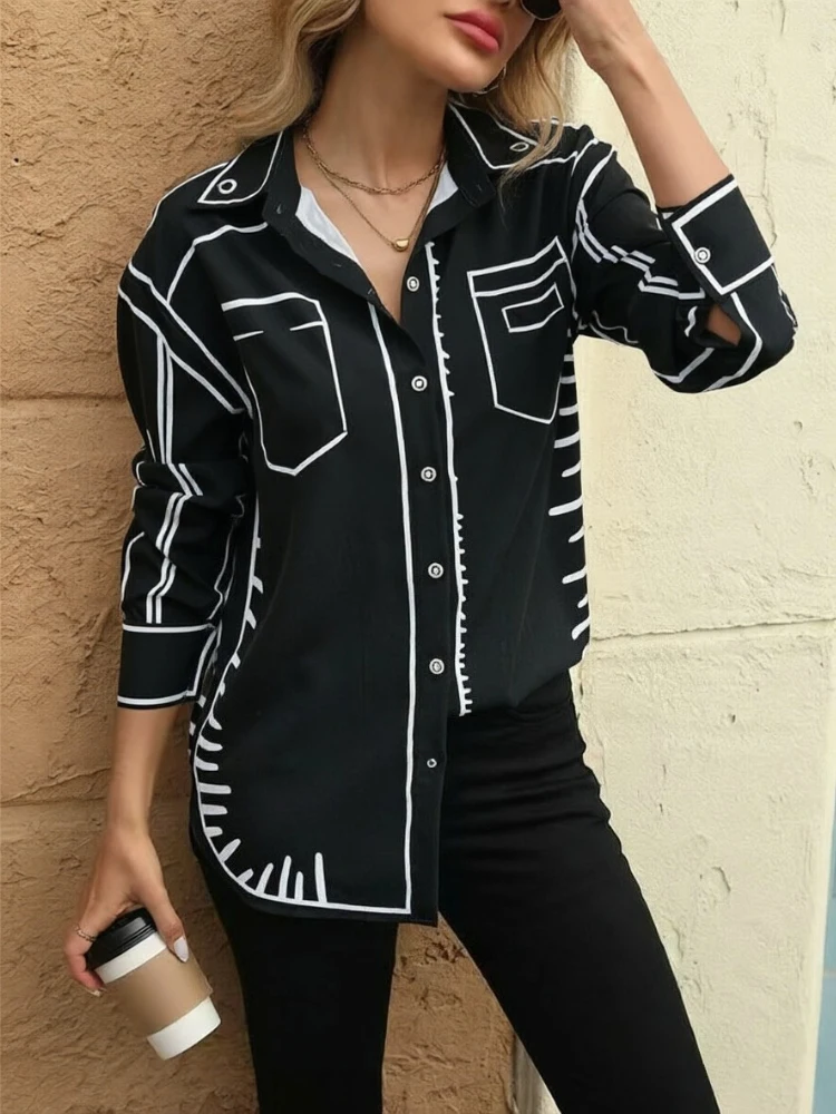 Y2K Printing shirts Women's blouses Famale New casual loose Tops Streetwear