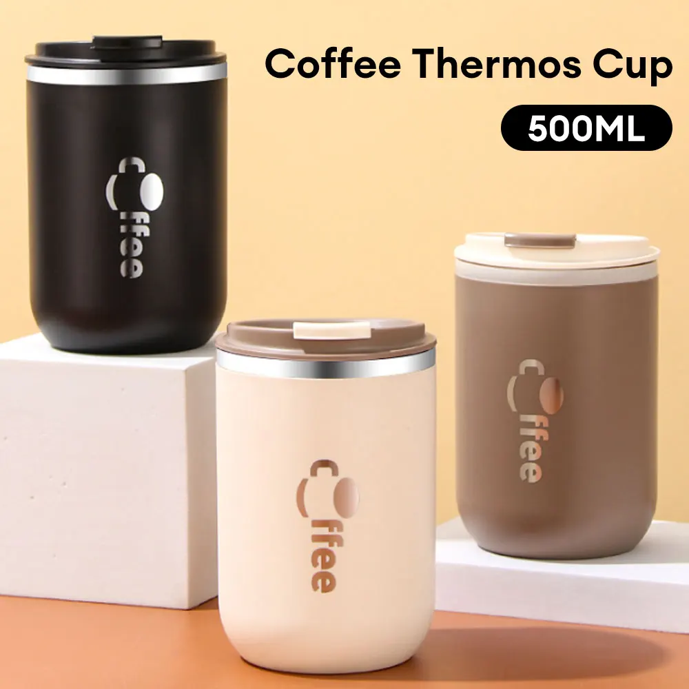 

500ml Stainless Steel Thermos Cups Coffee Thermal Mug with Straw Leakproof Travel Car Flask Insulated Cup Milk Tea Water Bottle