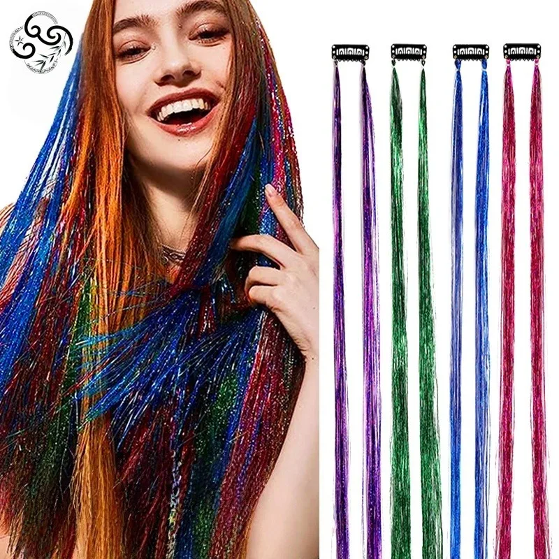 

Must-have for cross-border: European and American tinsel hair, colorful hair extensions, gold thread, PET laser thread