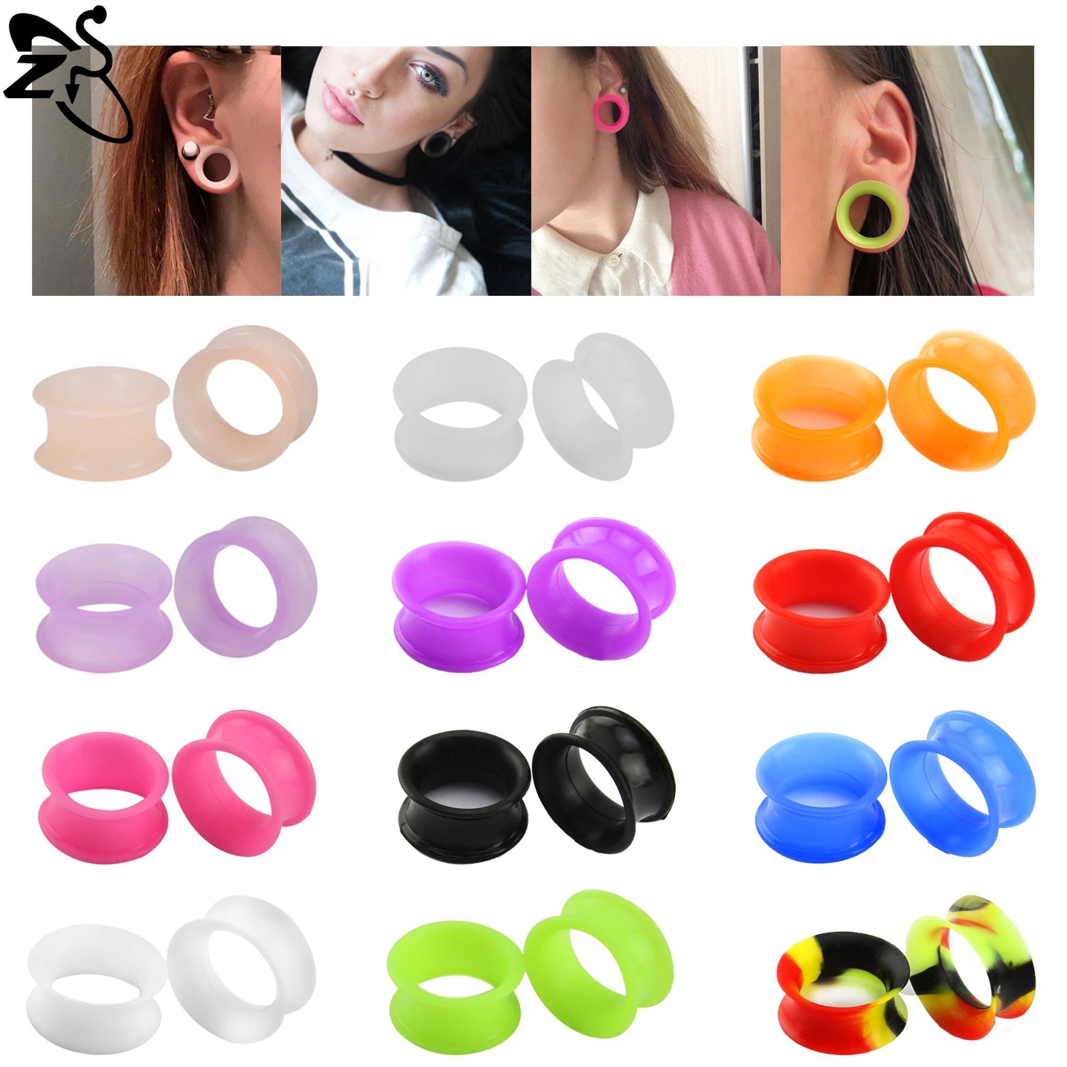 ZS 1 Pair Silicone Ear Plug And Tunnel 3-25MM Ear Gauges Flexible Double Flared Flesh Expander Stretchers Body Jewelry Piercings