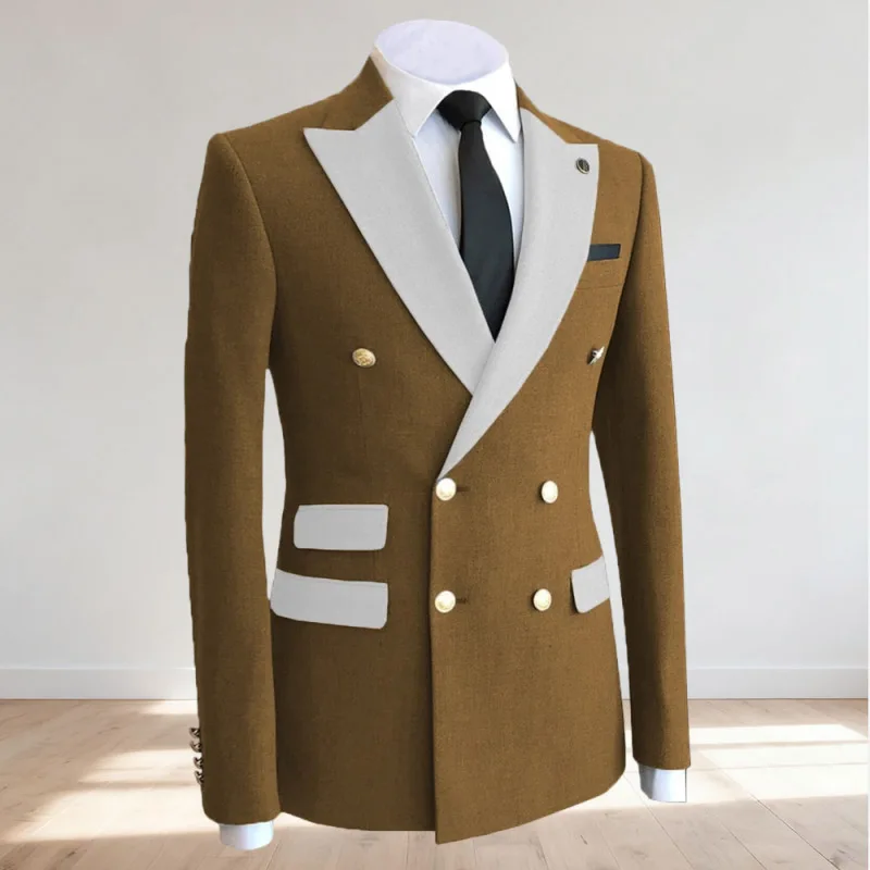 

British Style Men's Coat Double Breasted Solid Color Suit Jacket Business and Leisure College Customized Large Man Blazer
