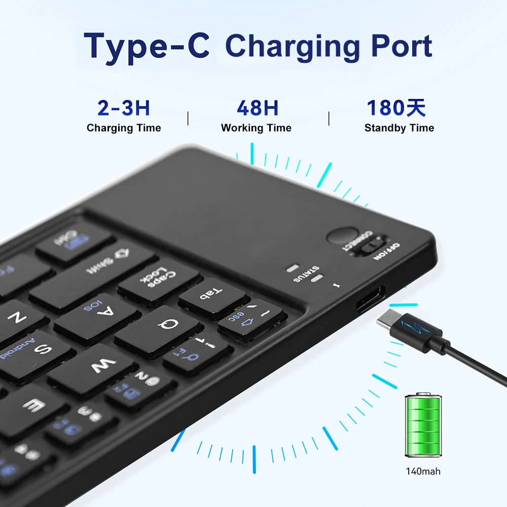 Keyboard Lipat Mini Keyboard Bluetooth Keyboard Isi Ulang Keyboard Nirkabel Bisu Keyboard Portabel untuk Windows Android IOS