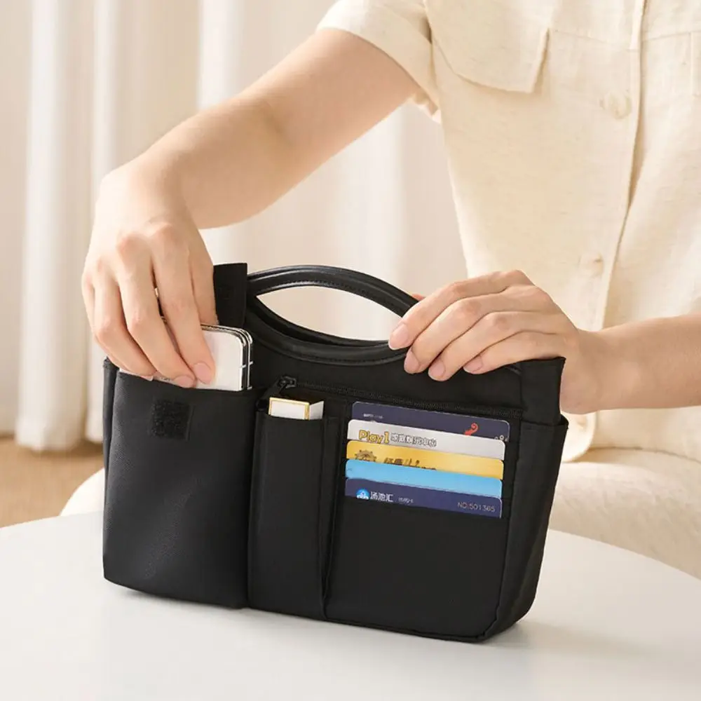 

Simple Cosmetic Organizer Multi-Pocket Handbag Storage Bags Zipper Insert Bag Fashionable Nylon Inner Bag Make Up Bag