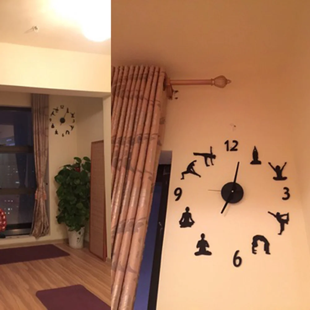 

Clock Black Yoga Design Silent Movement For Home Decor Large Diy Wall Timer Modern Room Decoration Atmospheric Wall Watch