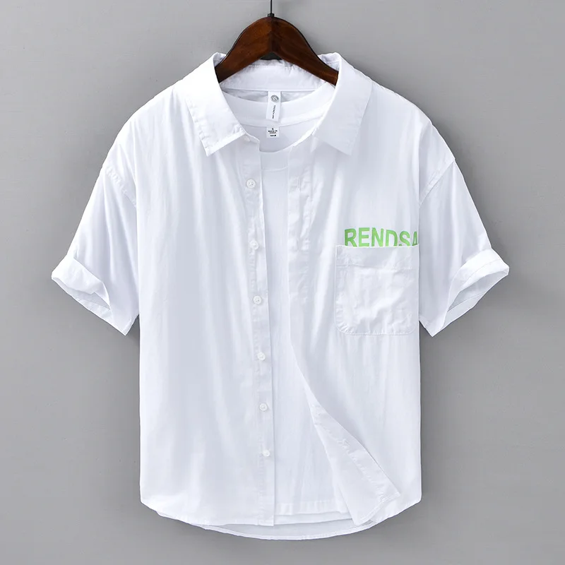 

Men's Cotton Short Sleeve Shirts Casual Lightweight Button Down Shirts Vacation Beach Summer Tops with Pocket