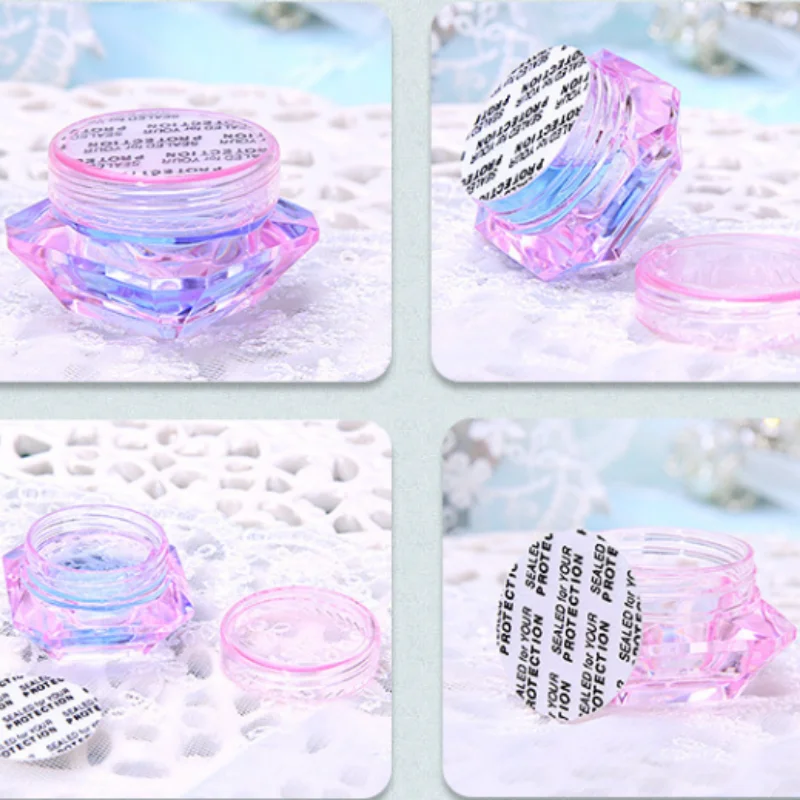 5 قطعة قابلة لإعادة الملء مانيكير بريق مسحوق صندوق فارغ صغير البلاستيك الماس على شكل كريم وجه جرة السفر مستحضرات التجميل الحاويات زجاجة #5