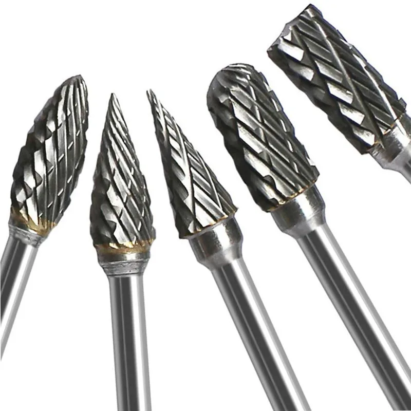 Rotary Carbide Burr Set 1/8" Shank 1/4" Head Length Tungsten Steel for Woodworking Drilling Metal Carving Engraving Polishing