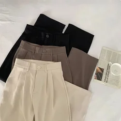 Pantalones de traje negros para mujer, informales, de cintura alta, moda coreana, para oficina, elegantes, rectos, para primavera, verano, Otoño e Invierno