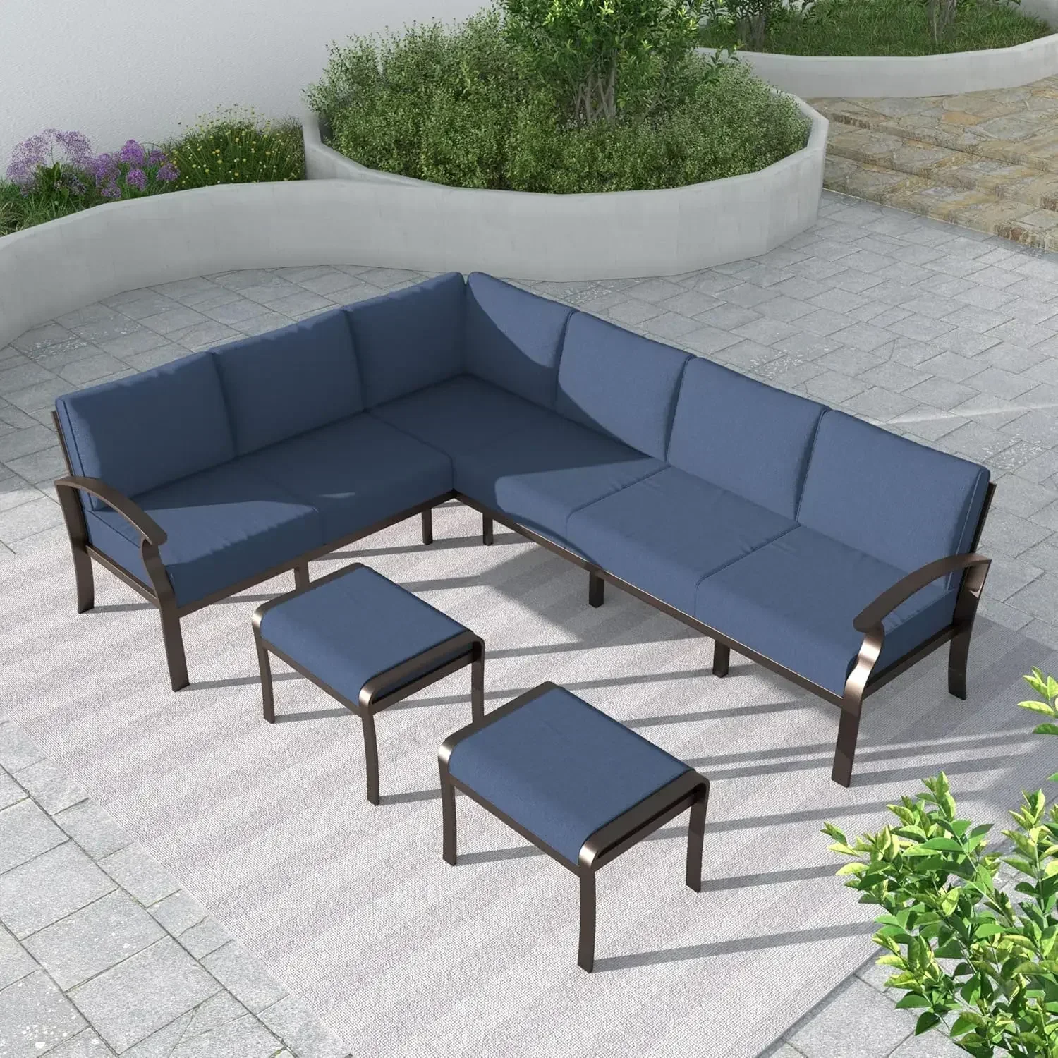 

8 Seats Outdoor Metal Patio Furniture Set Conversation Sectional Sofa Sets w/5.1" Cushions for Patio, Backyard, Poolside-Navy