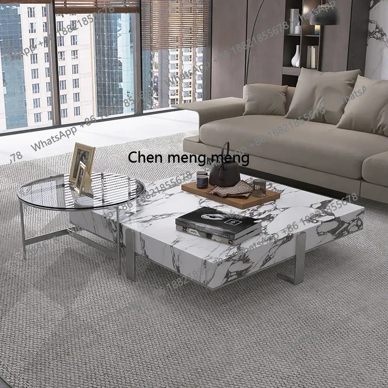 Italian minimalist rock slab square coffee table living room home size apartment designer combination