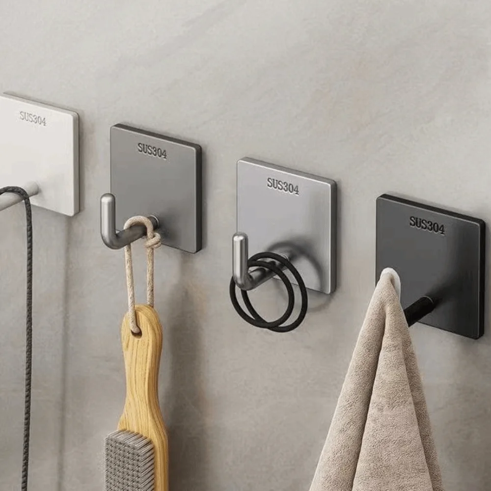 20PCS Strong Adhesive Stainless Steel Hook Thickened Rustproof Non Perforated Hook Space Saving Square Seamless Metal Hook