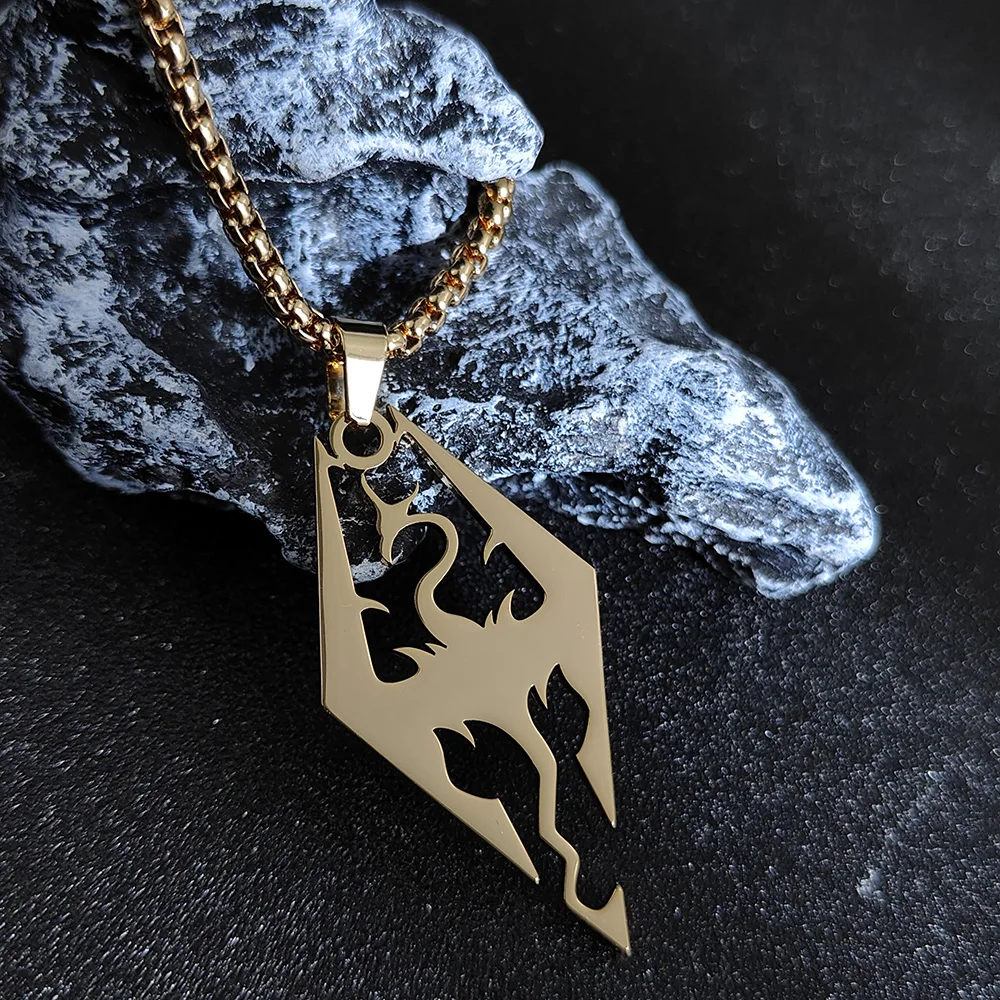 Gothic Witchcraft Dragon Pendants Satan Viking Wolf Owl Wizard Necklace Stainless Steel Goth Dragon Black Men‘s Necklace Jewelry