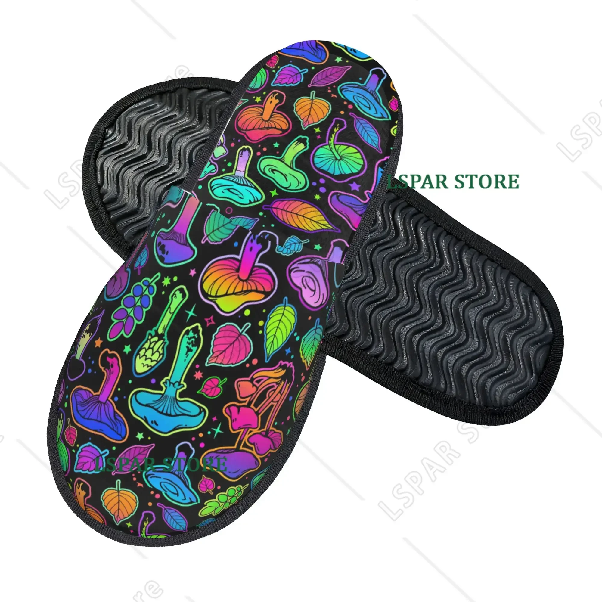 Psychedelic Magic Rainbow Mushrooms Couple Family Bedroom Dorm Apartment Cotton Slippers Mysterious Boho Indoor Warm Slippers