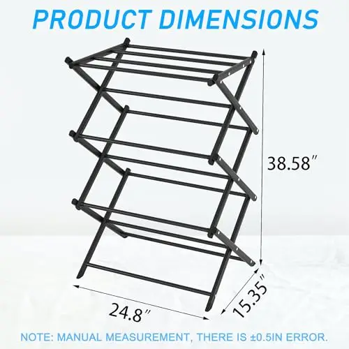 

Black 3-Tier Foldable Indoor Laundry Drying Rack For Clothes And Towels