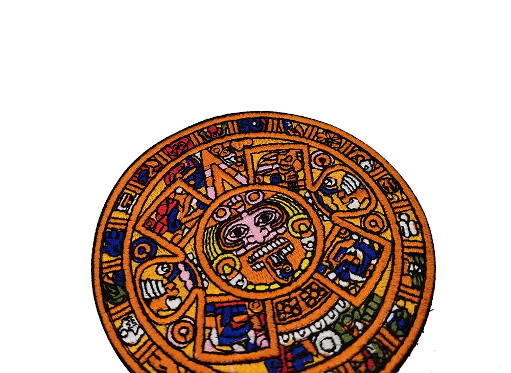 Maya Calendar Patches Embroidered Aztec Sun stone Patch Sleeve Badge Military Patches for Clothing