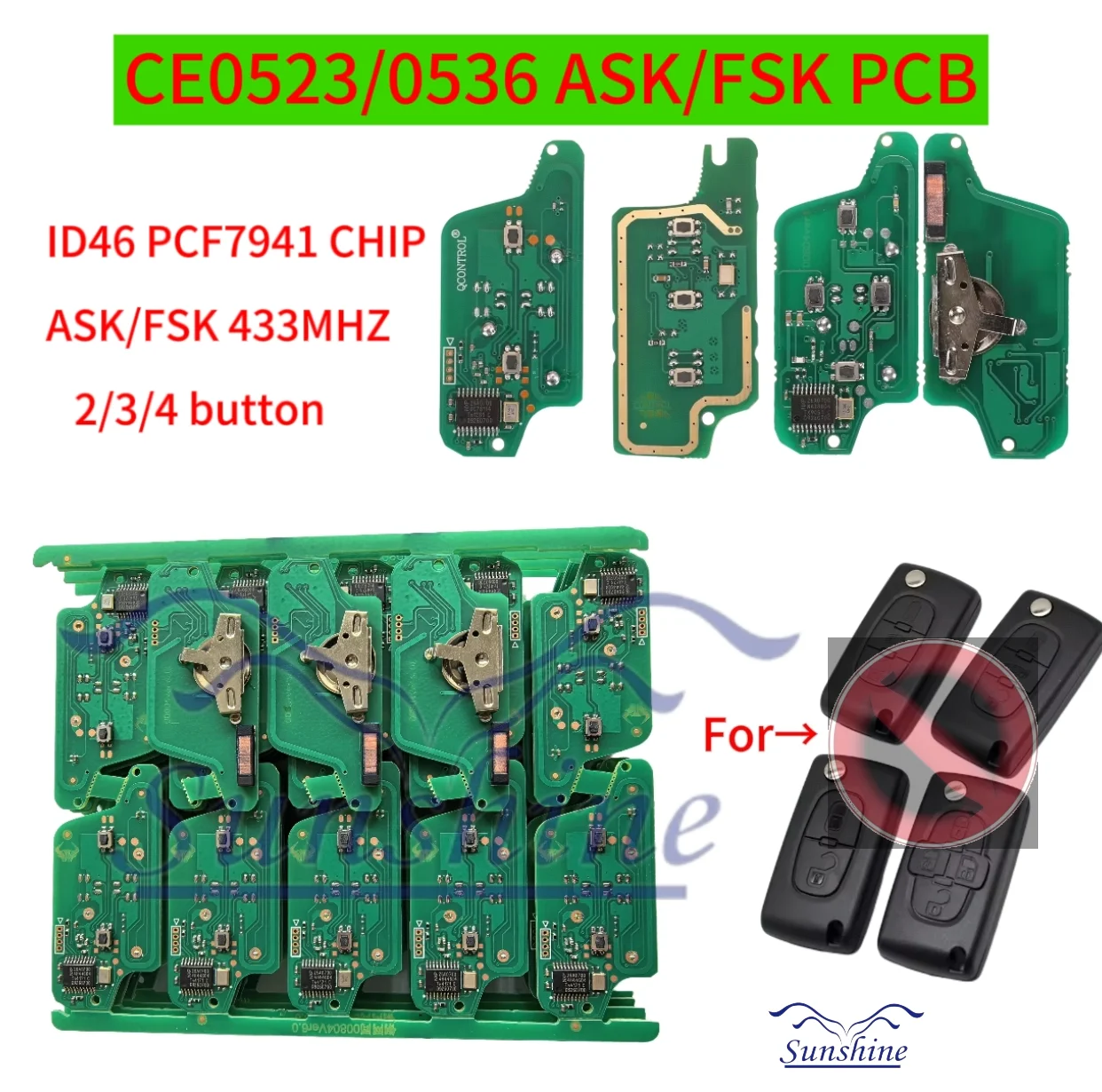 

Sunshine 2/3 Buttons For Peugeot 407 407 307 308 607 Citroen C2 C3 C4 C5 ASK/FSK Remote Key Circuit Board CE0523/CE0536 pcf7941