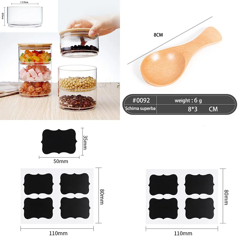 17pcs Household minimalist storage tank set with lid creative multi-layer combination storage tank with wooden spoon sticker