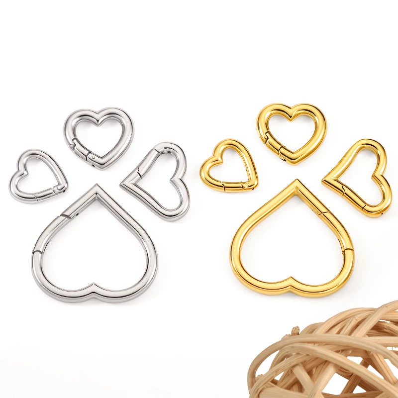 5Pcs 304 Stainless Steel Heart Spring Clasp Keychain Holder Jewelry Making Supplies DIY Luggage Bags Connect Buckle Accessories