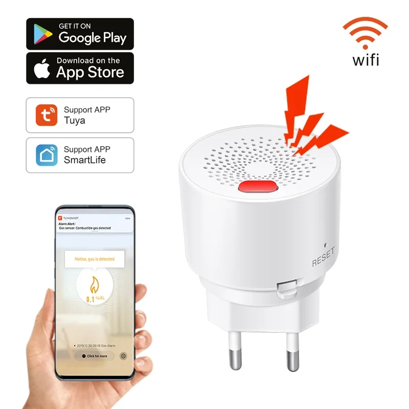 Tuya Smart WiFi Gas Leak Detector, Wireless Gas Sensor With Audio And Visual Alerts, Suitable for Kitchen Gas Monitoring.