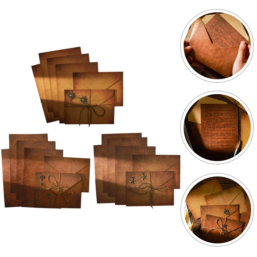 

6Sets Vintage Kraft Envelope Set Decorative Invitation Envelopes for Wedding Birthday Valentine Festival Greeting Cards Letter