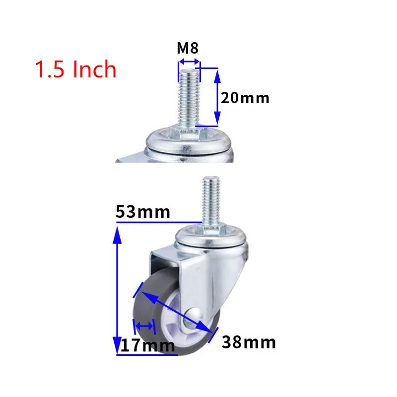 

4 Pcs Casters 1.5 Inch Gray TPE Screw Caster, M8 Silent Wheel, Diameter38mm Household Universal Wheel