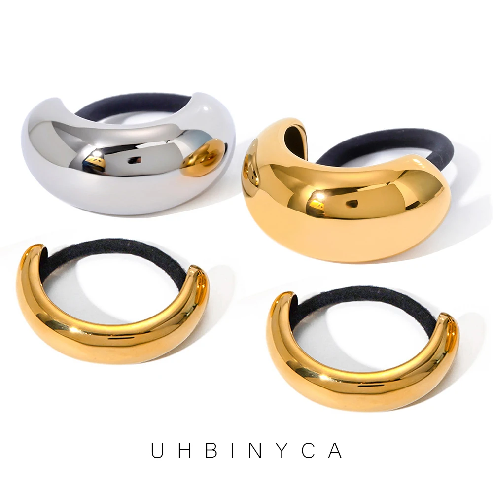 UHBINYCA Trendy Stainless Steel Hair Accessories for Women,Black Elastic Hair Bands Ponytail Clips Daily Jewelry