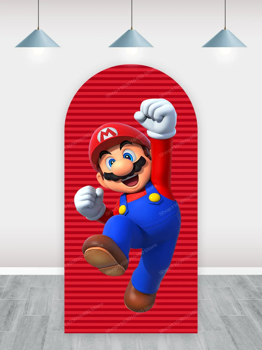 Super Mario Brothers Arch Backdrop Kids Birthday Party Decoration Boys Doublesides Photography Background Polyester Studio Props