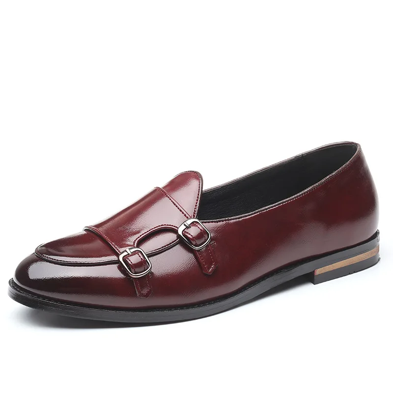 New Shoes for Men Leather Casual Monk Shoes Pointed Toe British Style Business Leisure Dress Shoes