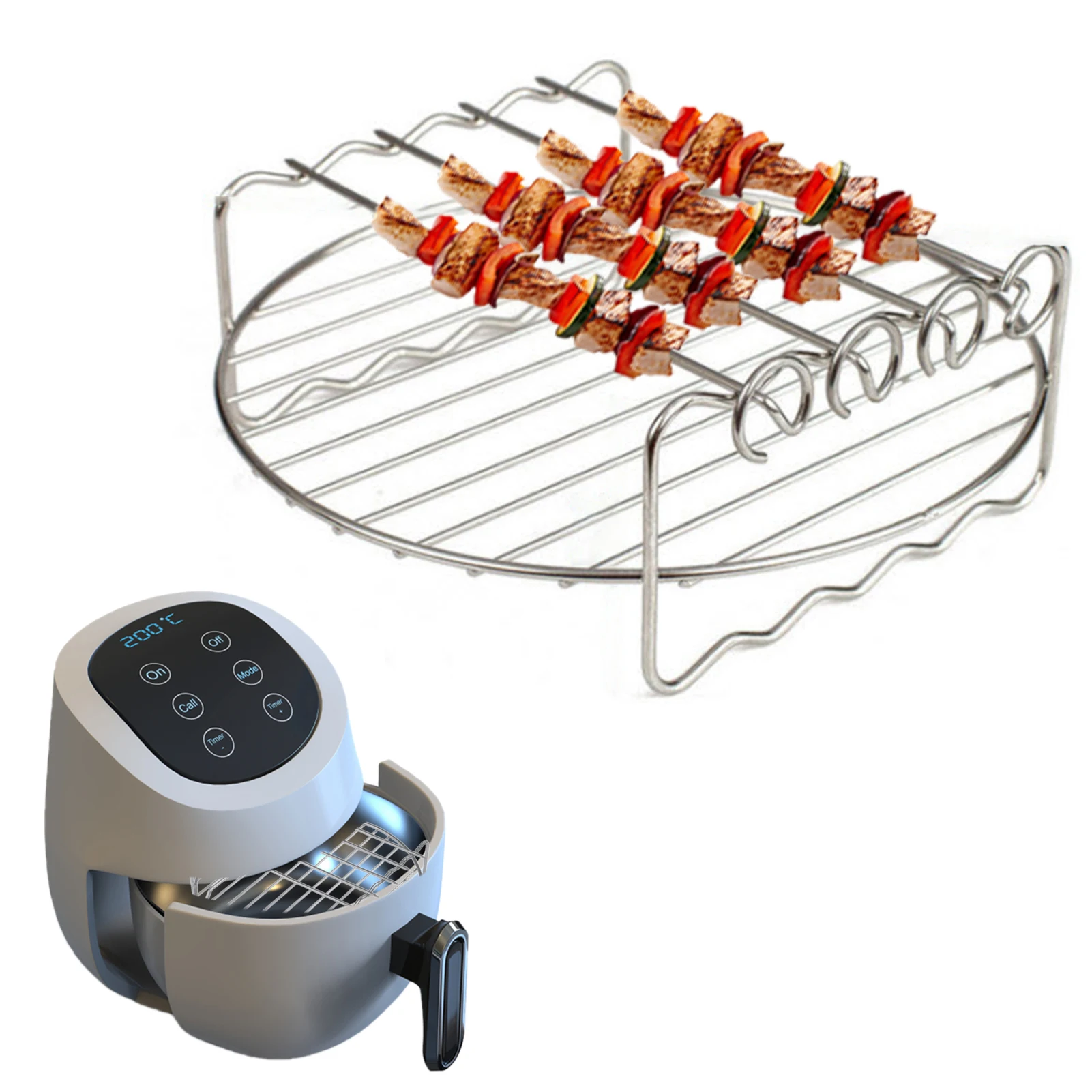 4Pin/5Pin Round Grill Air Fryer Double-Layer Grill Pan With Skewer Air FryerStainless Steel Bracket Multi-purpose Rack Accessory