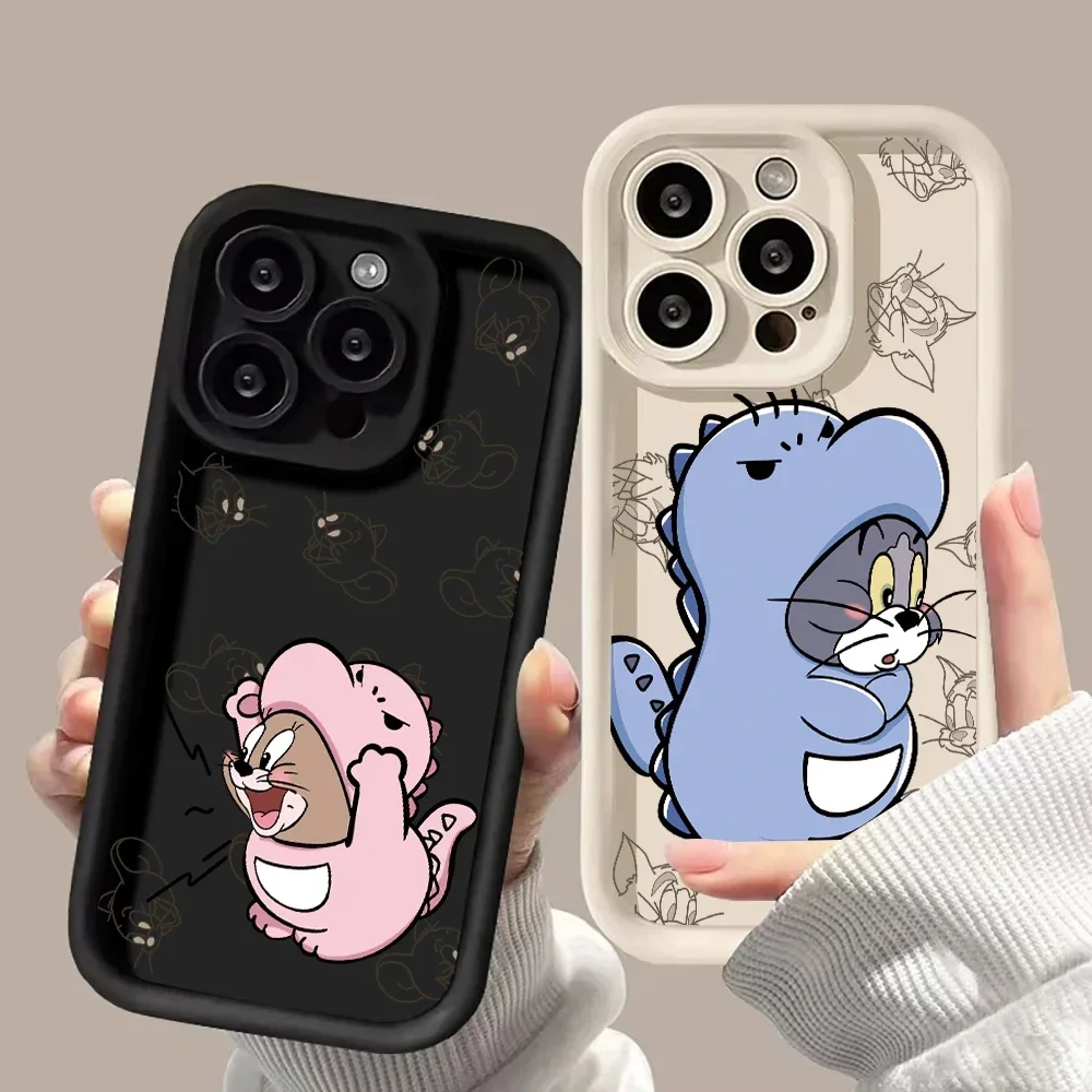 Dinosaur Tom And Jerry KAWAII Phone Case For iPhone 16 15 14 Pro Max 13 12 11 XS Max XR 7 8 Plus Cute Happy Silicone Back Cover