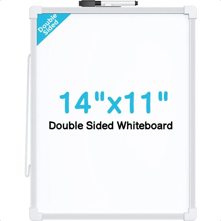 

Small Dry Erase Board 14"x11" Double Sided Hanging Whiteboard for Wall Mini White Board with a Black Dry Erase Marker Portable