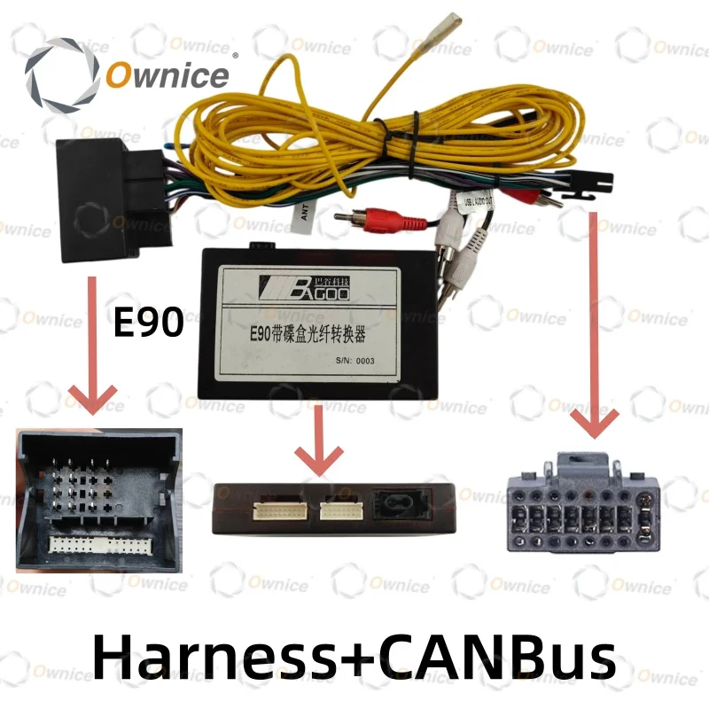 Ownice BAGoo Soft 16 + 20 Pin E90 fiber optic converter with disc Canbus box Harness For BMW E90 Multimedia Player Car Radio