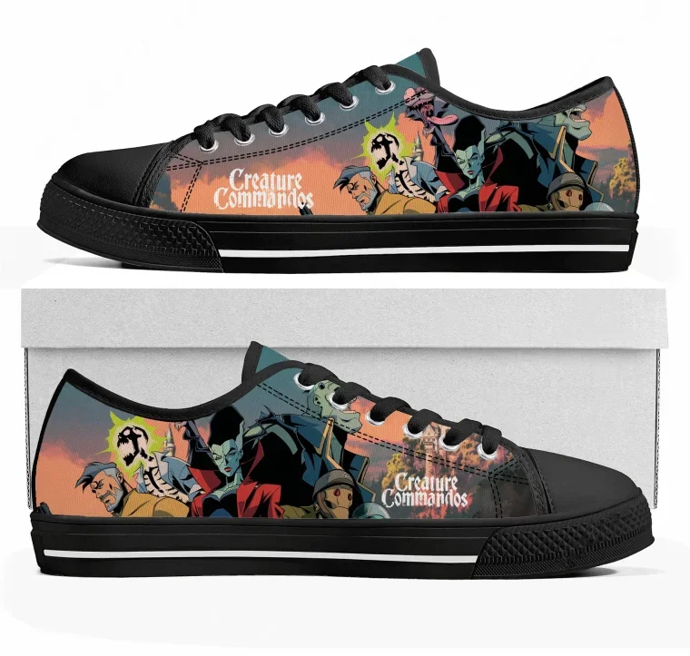 

Кроссовки Creature Commandos Low Top, высококачественные, для мужчин, женщин и подростков, из канваса, повседневные, модные, с узорами, обувь на заказ