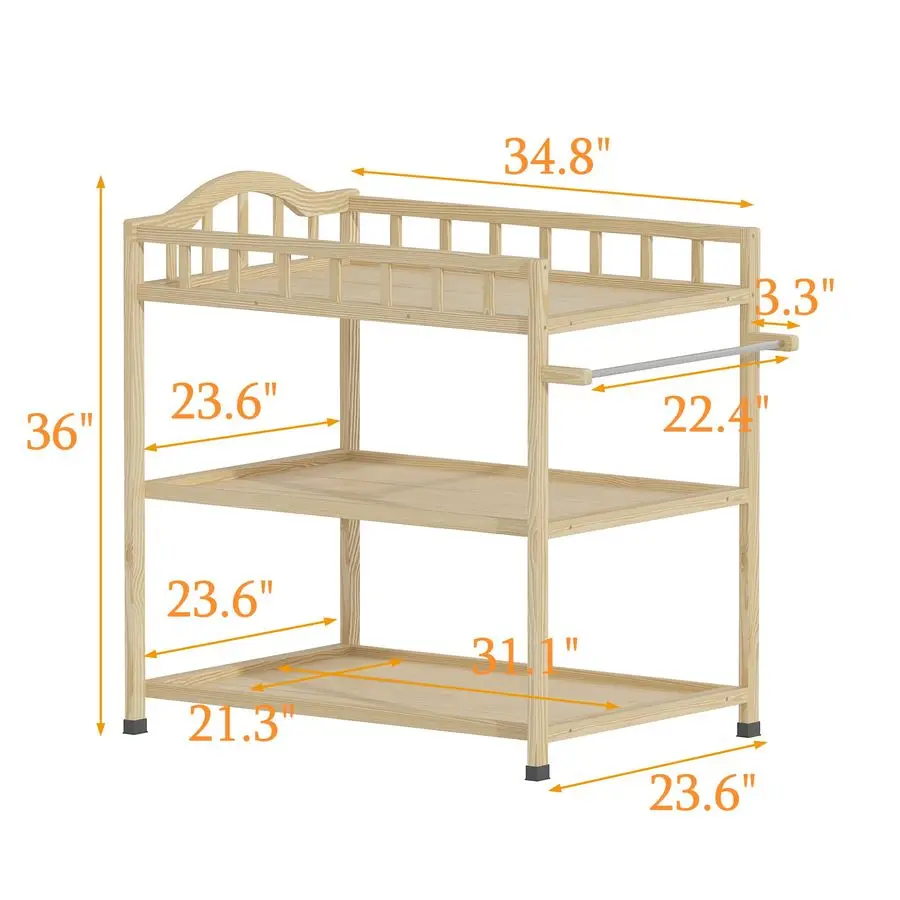 طاولة تغيير حفاضات الأطفال من خشب الصنوبر مع أرفف تخزين، محطة تغيير حفاضات الحضانة المحمولة للرضع، غرفة الأطفال، غرفة النوم #2