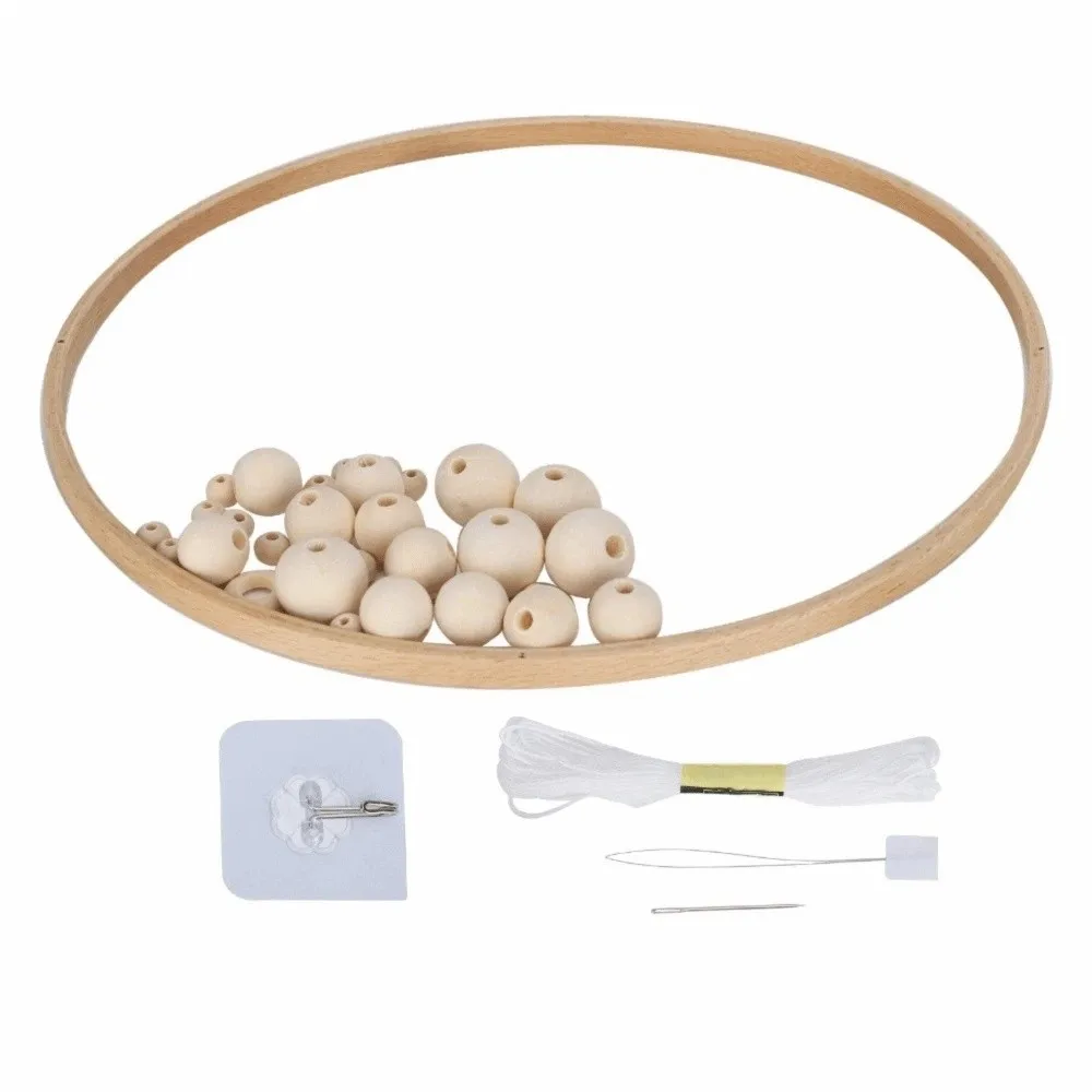 Round Wood Beads DIY Wind Chimes Kit Versatile Handmade Wooden Mobile Kit Wooden Frame Handmade Decorative Pendant Room Decor