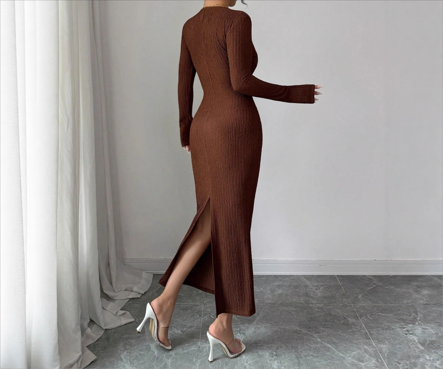 

2025 New Cross Neck Knitted Solid Color Slimming Dress for Women in Winter