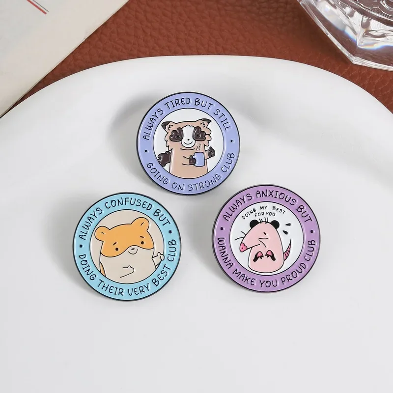 Lapel Pins Cartoon Fun Emotional Animal Brooch Red Panda Hamster Opossum Animal Metal Badge Pins Brooches Woman Pin Decoration