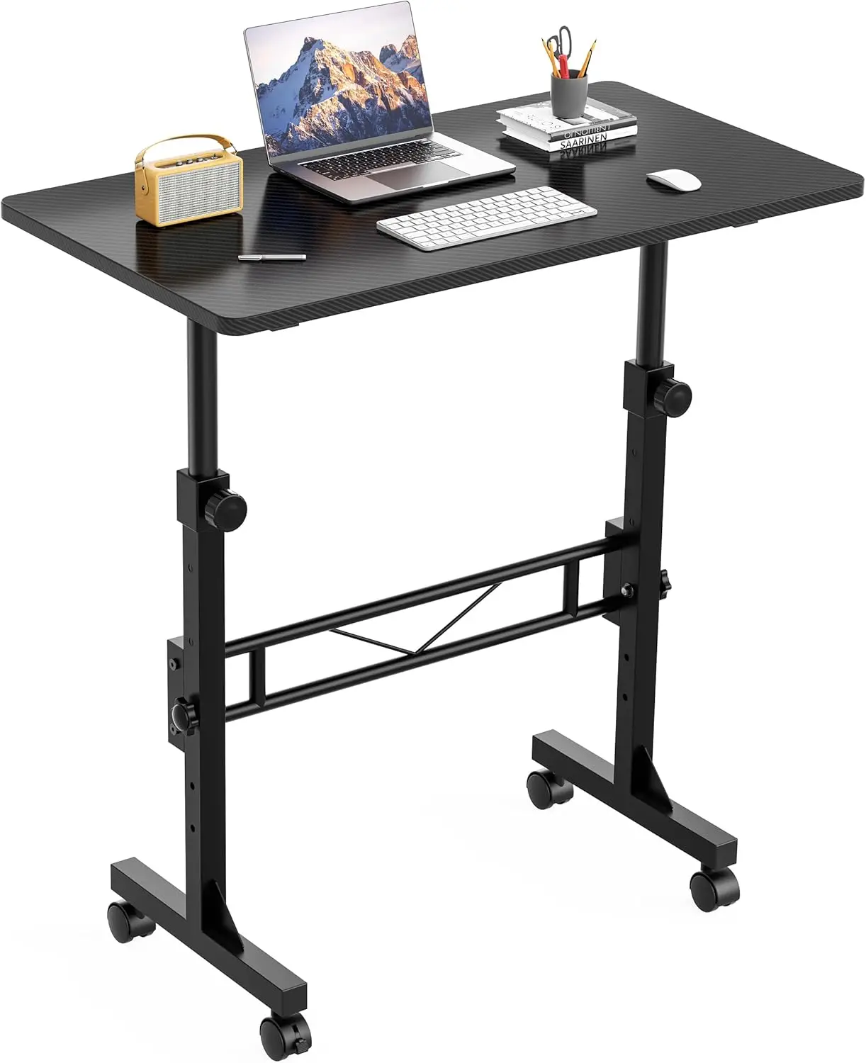 

32 Inch Portable Small Desk Adjustable Height, Rolling Home Office Desks With Wheels, Sit Stand Desk For