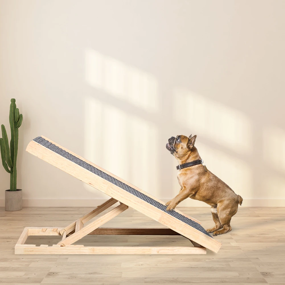 

Wooden Folding Dog Ramp 3/4 Levels Height Adjustable Pet Dog Climbing Ladder Non-Slip Versatile for Indoor High Bed Couch