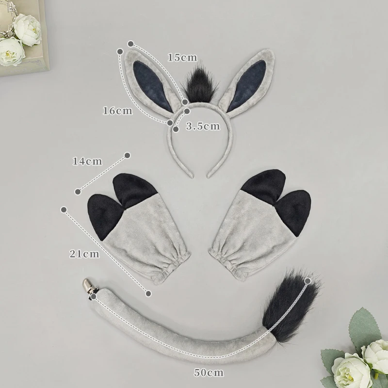 봉제 동물 귀 머리띠 기린 귀 발굽 꼬리 세트 당나귀 기린 소 어린이 공연 의상 파티 코스프레 소품