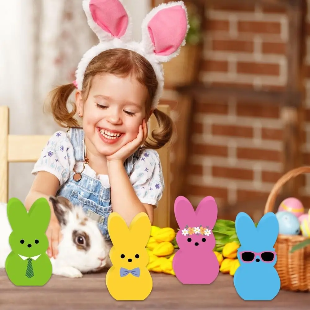 

Rabbit Shape Easter Bunny Wood Signs Cartoon Wooden Colorful Rabbit Decoration Handmade Cute Home Table Decor Home Decor