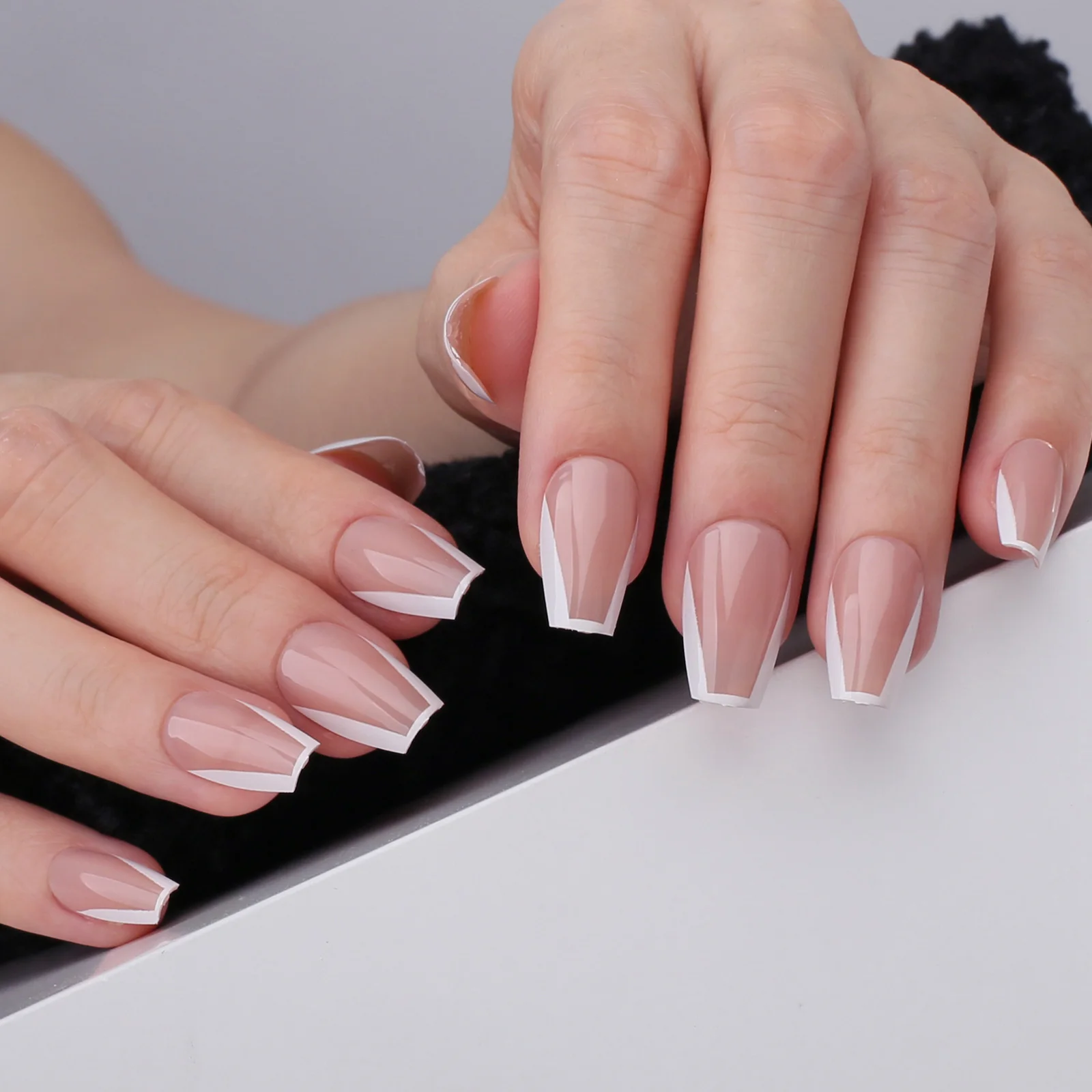 Em forma de U Natural unhas postiças, caixão, U nu, francês, balé, Gel, curto, pressione, unhas falsas, ferramenta de manicure