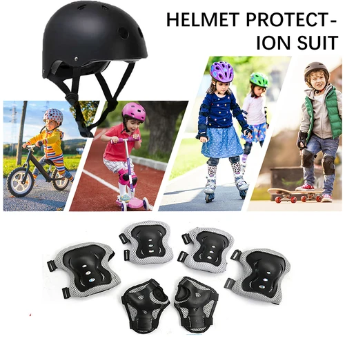 Imagen 2 del producto Rodilleras para niños, protector de muñeca, protección de seguridad con casco, protectores de muñeca para montar, accesorios deportivos 7 en 1 que absorben los golpes