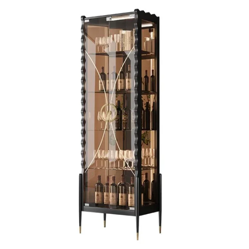 Wine Cabinet Display Cabinet Living Room Small Wine Cabinet Glass Door Wine Rack against the Wall Clothes Closet Light