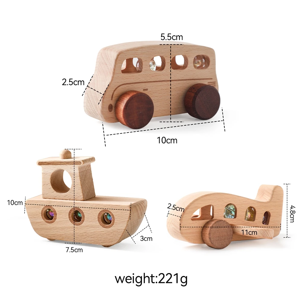 赤ちゃんのための木製ブロックのおもちゃ,3個,ボート,バス,モンテッソーリ教育玩具,1歳の木製の輸送ブロック,漫画の猫のおもちゃ