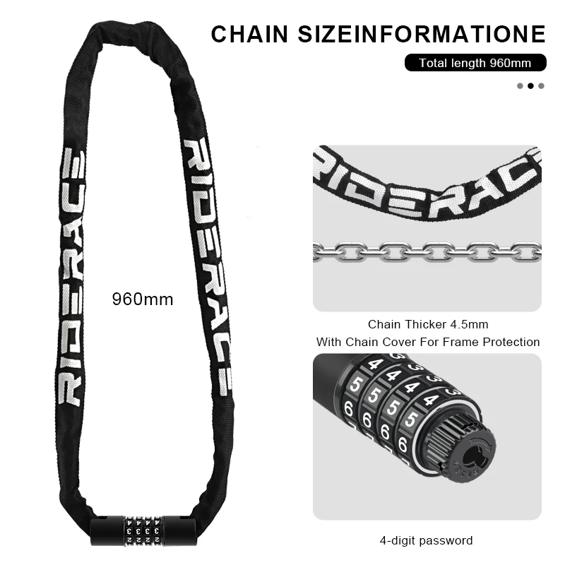 Bicycle Chain Lock Anti-Theft High Security Reinforced Bike Lock For Scooter Electric E-Bike Motorcycle Cycling Accessories