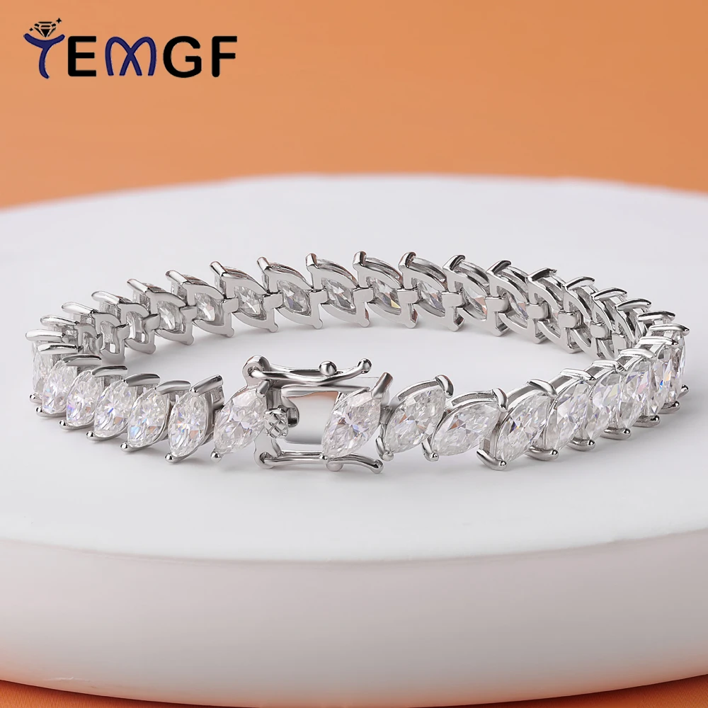 

TEMGF Full 4*8mm Marquise Cut Zircon/Moissanite Bracelet 925 Sterling Silver Chain for Women Classic Sparkling Fine Jewelry GRA