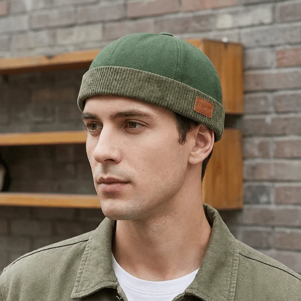 Simple Corduroy Splicing Dome Melon Cap Solid Color Adjustable Bucket Cap Brimless Hip Hop Landlord Hat Streetwear