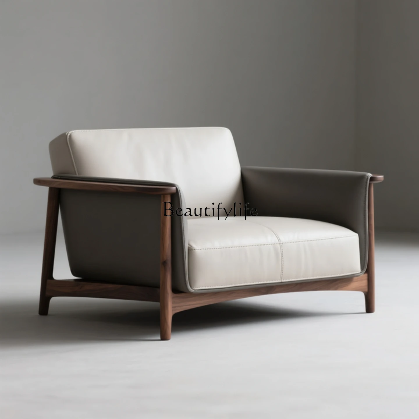 

Black walnut all-solid wood sofa chair, new Chinese study single leather leisure chair