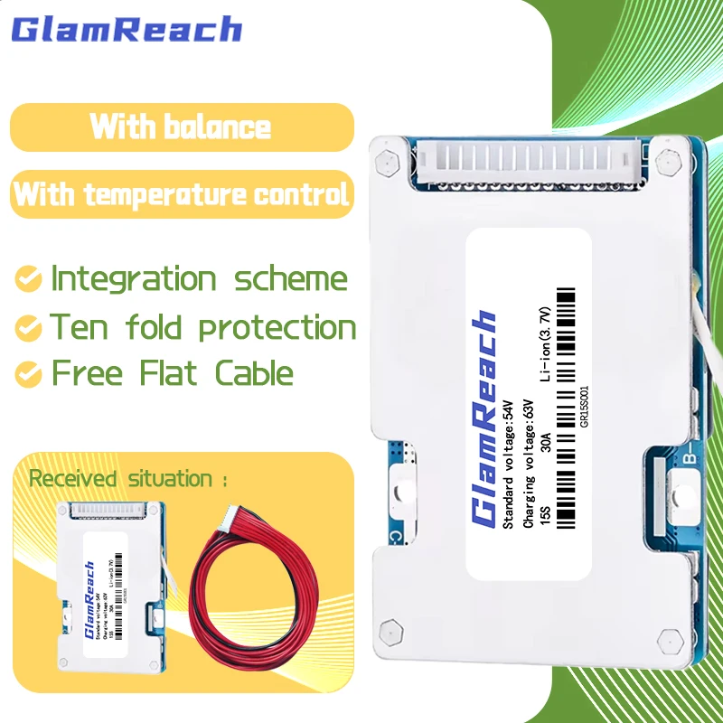 لوح حماية المنفذ المشترك GlamReach BMS 15S 54V مع خط التوازن وNTC لحزمة بطارية ليثيوم أيون للدراجات الكهربائية #2